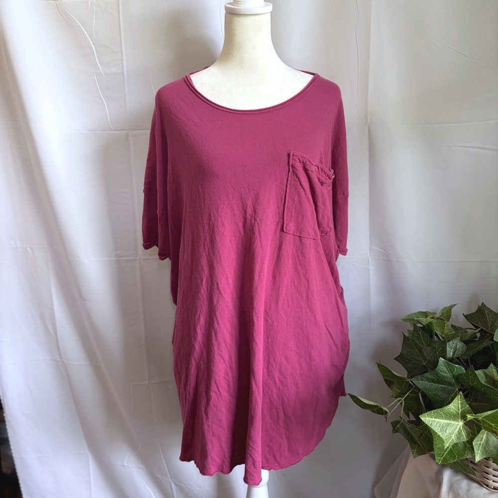 We The Free Free People Magenta Pink Oversized Pocket Tee Shirt Womens Medium